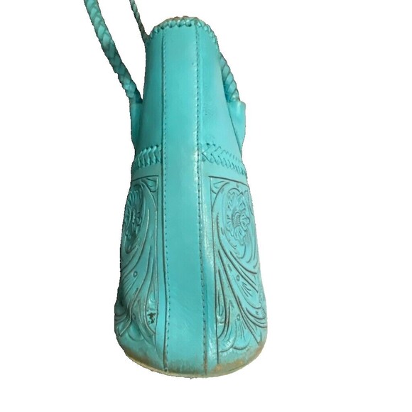 Alexandro Yeo Mexican Leather Tooled Embossed Turquoise Tote Braided Handle - Picture 12 of 16